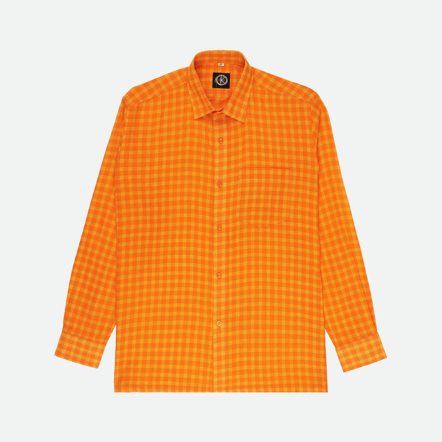 the orange check shirt