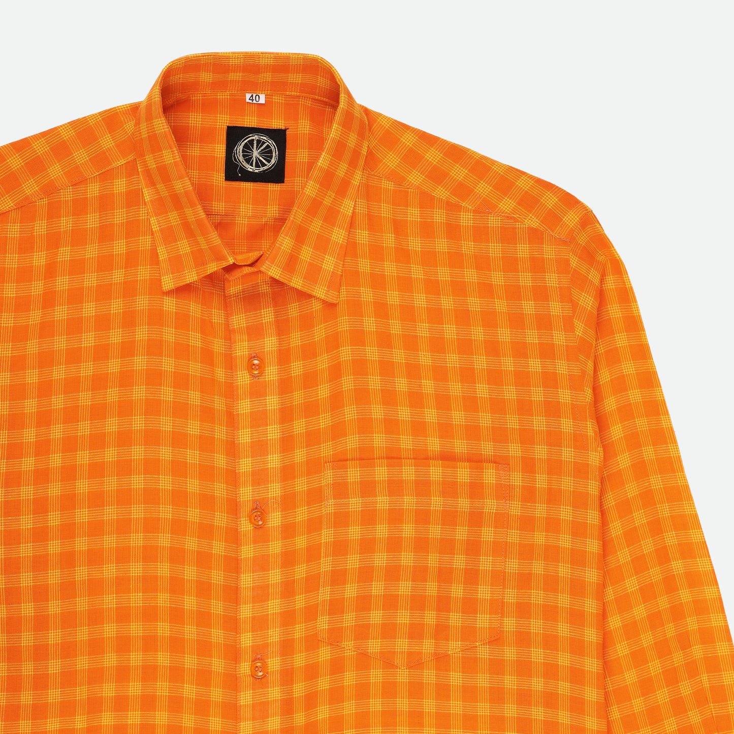 the orange check shirt